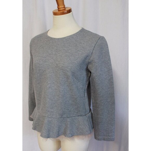 J CREW TULLE HEM TOP SLIM FIT PONTE KNIT GREY SIZE MEDIUM NEW F7533 - Picture 2 of 3
